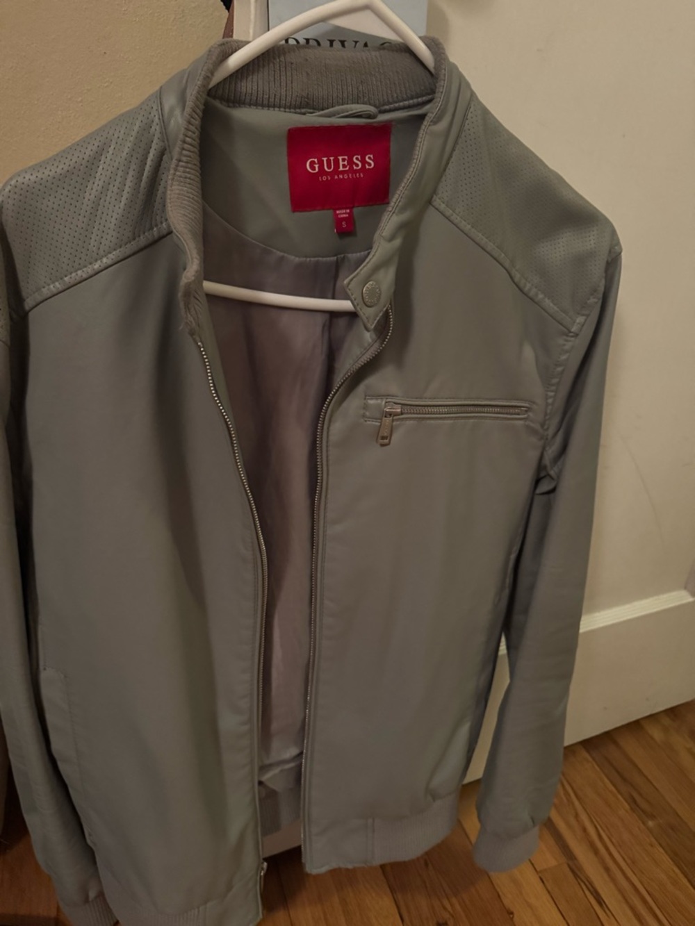 GUESS Gray Jacket with Red Logo Label